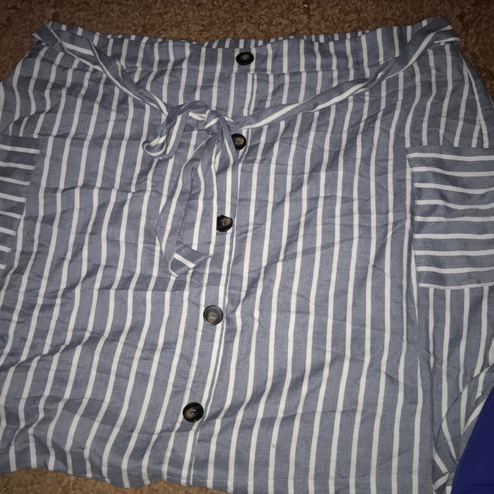 blue and white striped skirt